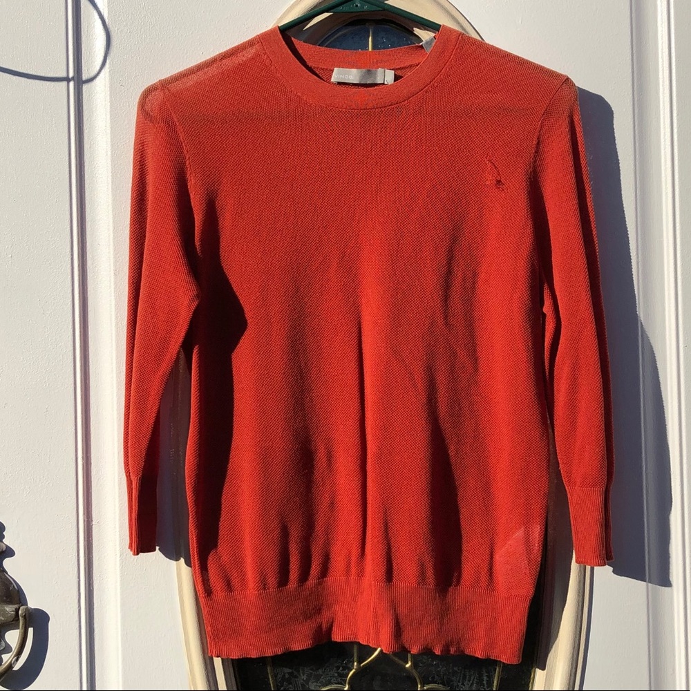 Vince Rust Sheer Long Sleeve Top